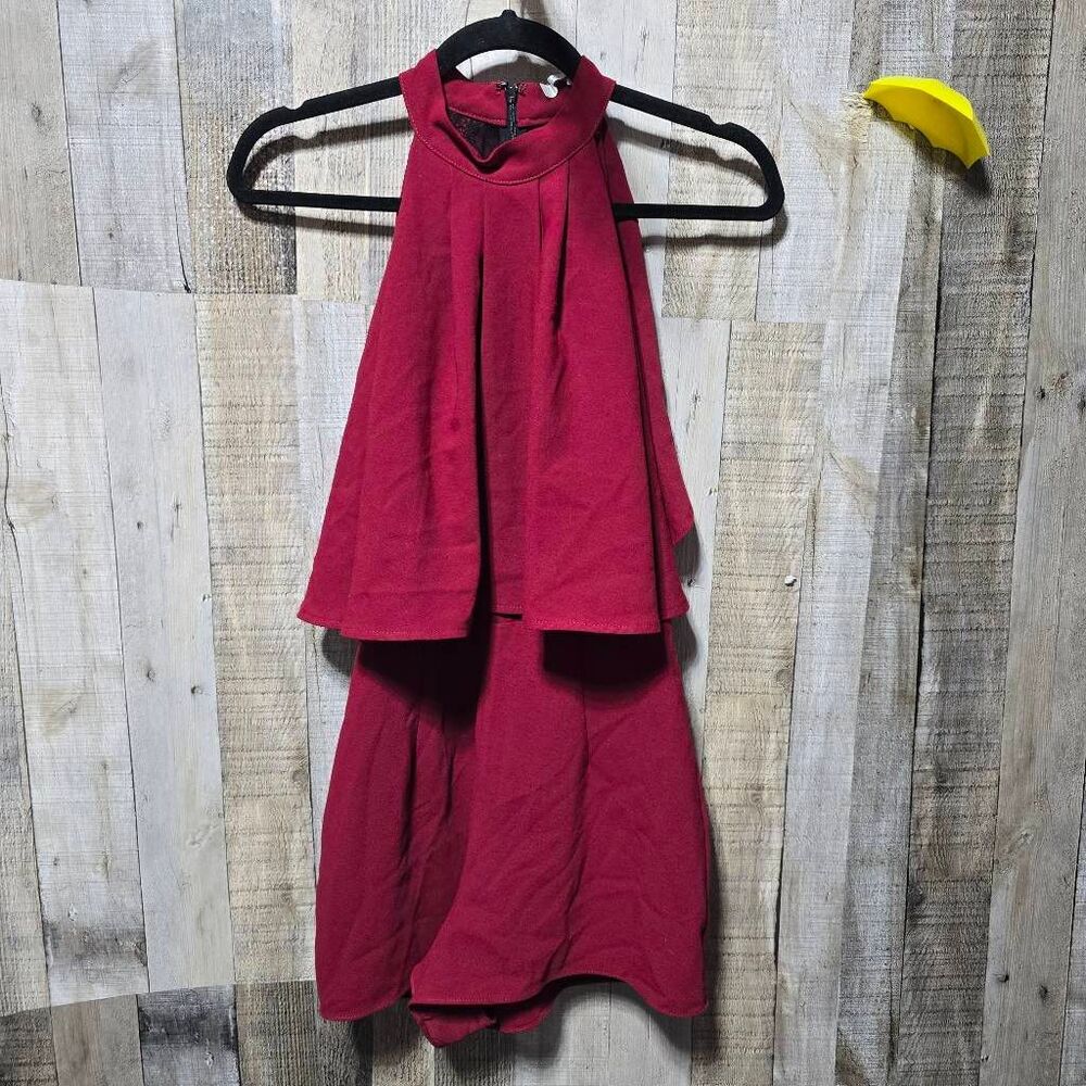 Lovers + Friends Burgundy Black Lace Ruffle Shorts Romper Jumper Jumpsuit Small